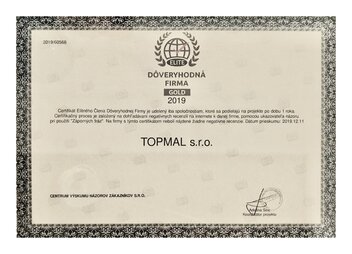 Certifikát - dôveryhodná firma - maliarske práce Topmal